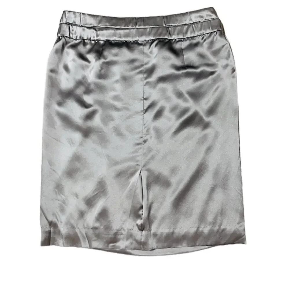 J.Crew High Waist 100% Silk Pencil Skirt Welt Pockets Silver Gray Size 10
